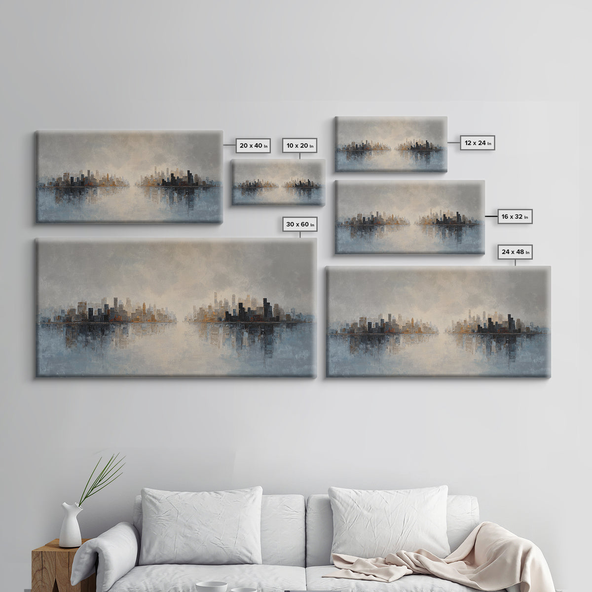 Quiet City Skyline Canvas Print, Hotel Art, Art Print, Hotel Decor, Fine Art, Boutique, Wall Sculpture, Coastal Wall Art, HOT-2x1-70