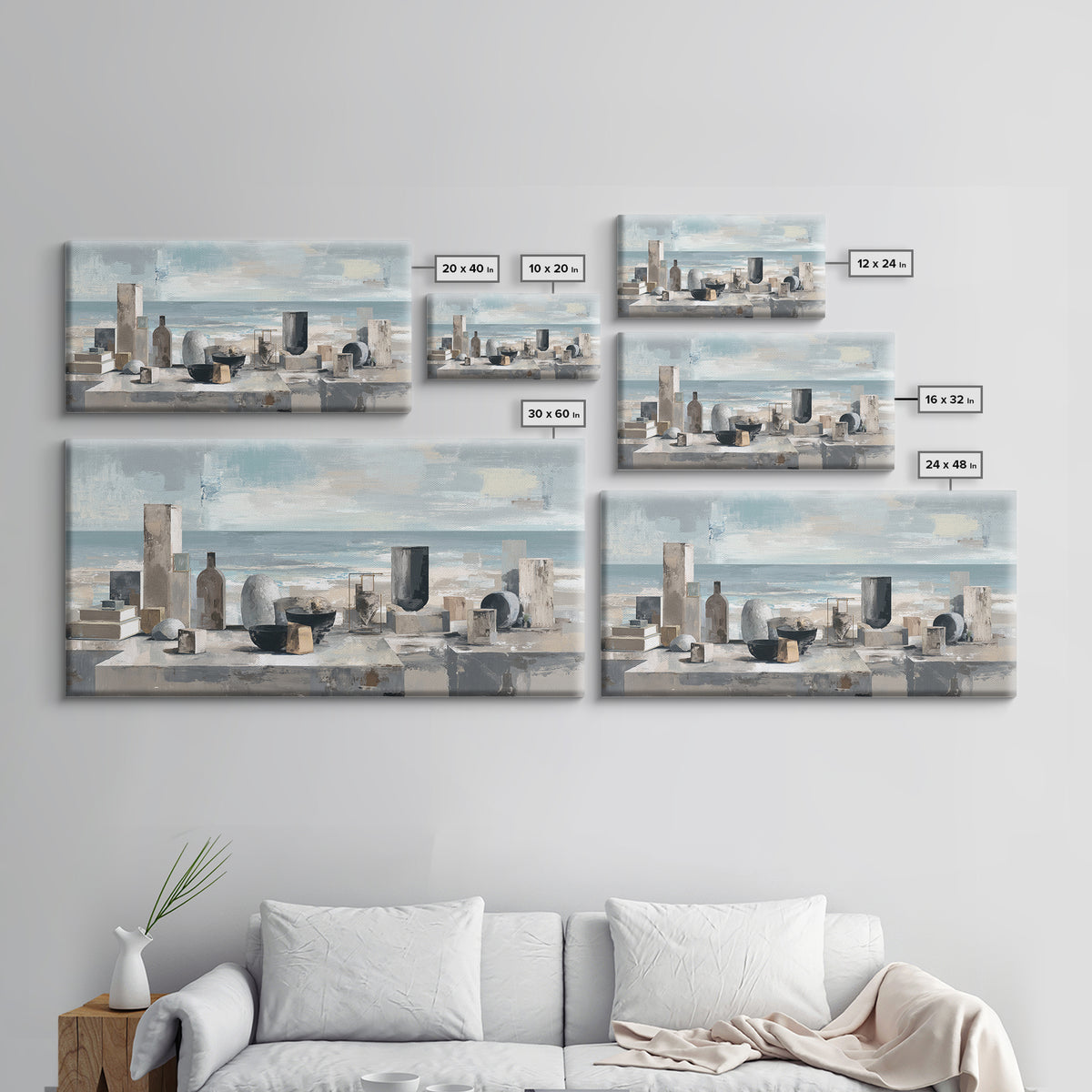 Mediterranean Terrace View Focused on Sea and Framed Canvas Print, Hotel Art, Travel Poster, Hotel Decor, Fine Art, Boutique, HOT-2x1-79
