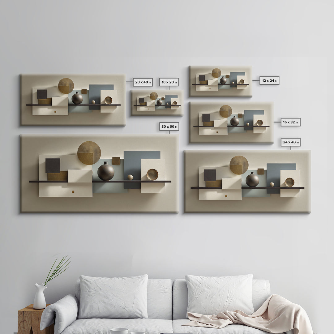 Minimal Sculpture Shapes Framed Canvas Print, Hotel Art, Luxury Decor, Hotel Decor, Abstract Art, Boutique, Art Prints, HOT-2x1-8