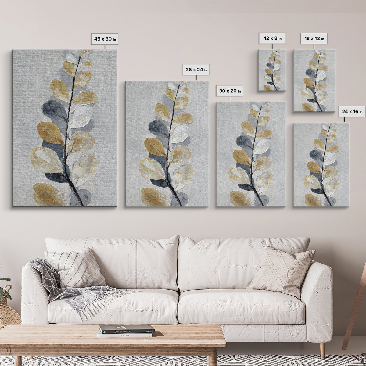 Elegant Botanical Branch on Ivory Ground Framed Canvas Print, Hotel Art, Large Wall Art, Hotel Decor, Fine Art, Boutique, HOT-2x3-13