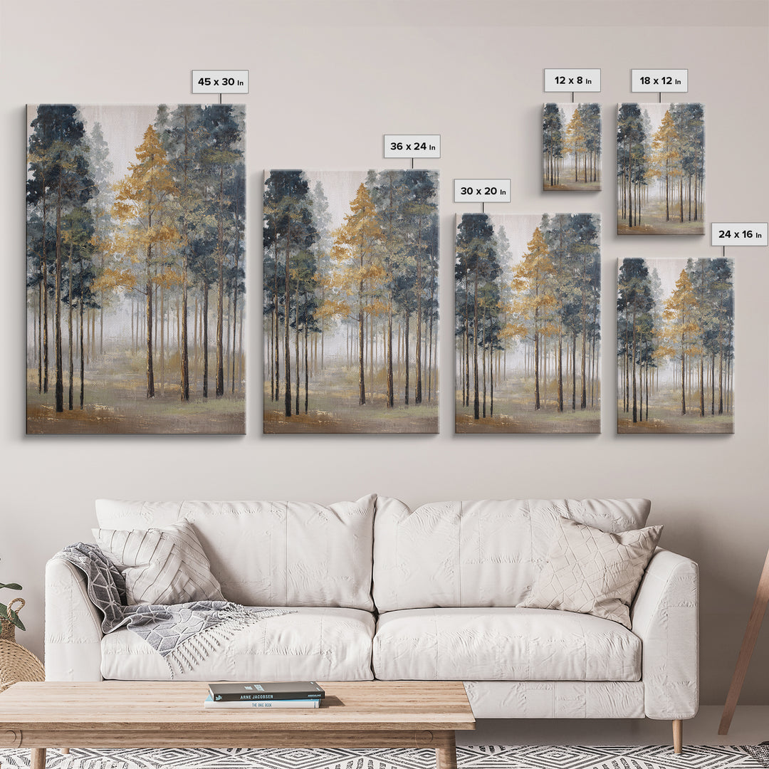 Misty Forest with Refined Calm Atmosphere Framed Canvas Print, Hotel Art, Poster, Hotel Decor, Boutique, Wood Wall Art, HOT-2x3-22