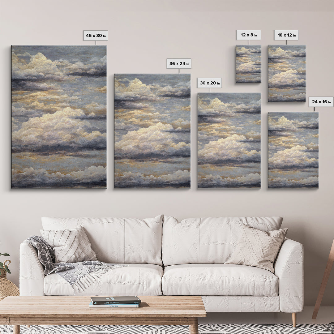 Large Cloudscape with Subtle Drama Framed Canvas Print, Hotel Art, Art Print, Hotel Decor, Fine Art, Boutique, Wall Sculpture, HOT-2x3-25