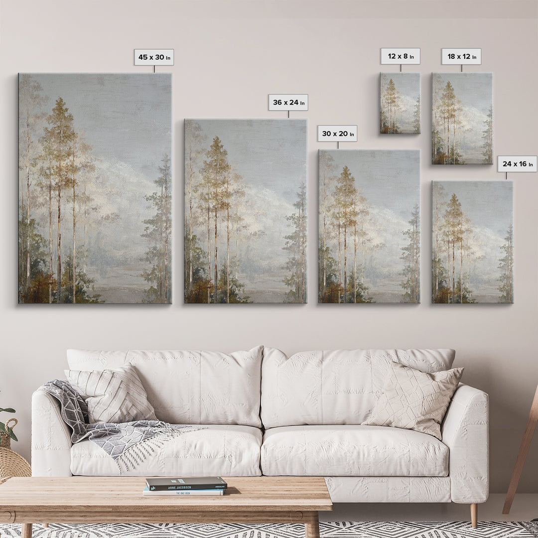 Misty Forest with Refined Calm Atmosphere Framed Canvas Print, Hotel Art, Poster, Hotel Decor, Boutique, Wood Wall Art, HOT-2x3-46