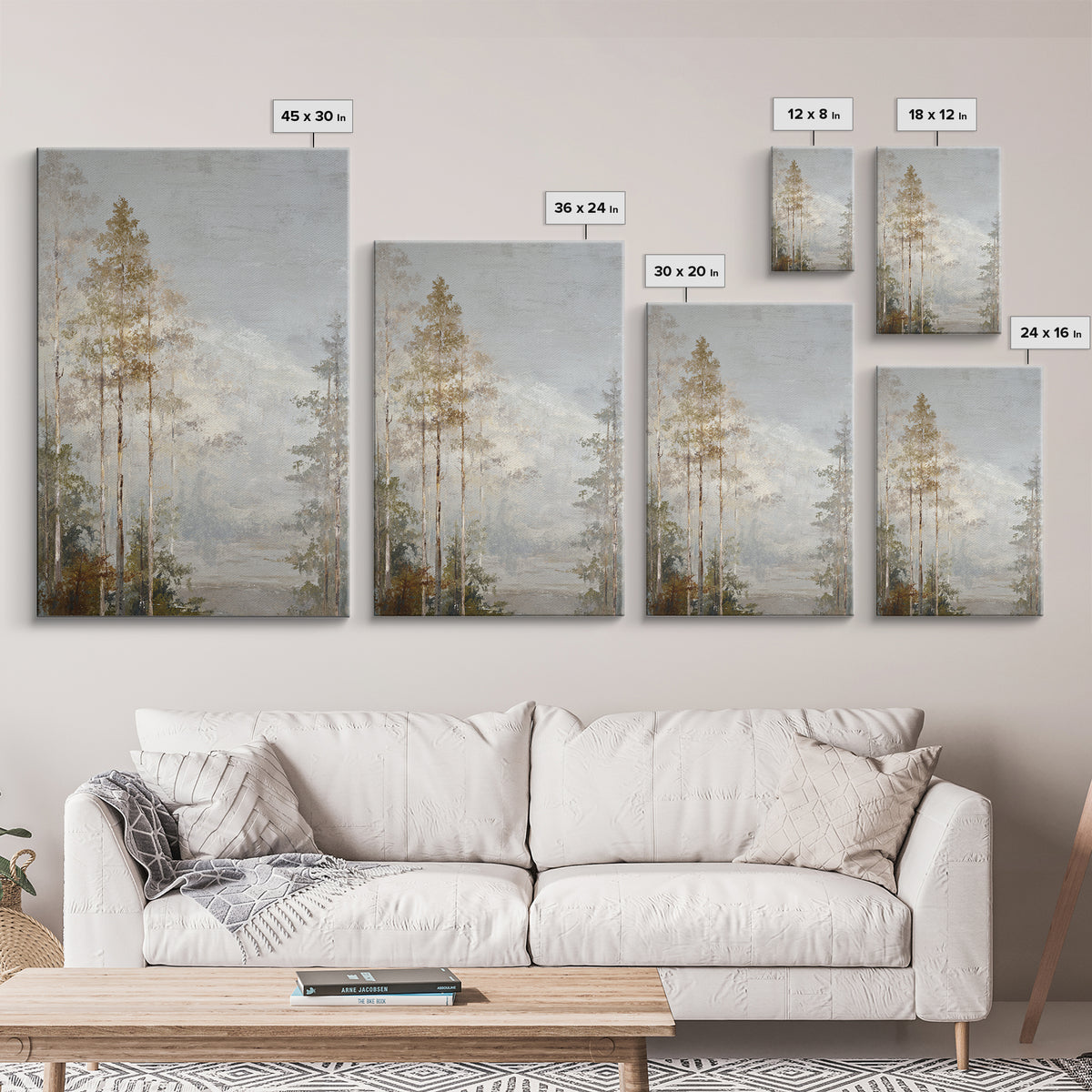 Misty Forest with Refined Calm Atmosphere Framed Canvas Print, Hotel Art, Poster, Hotel Decor, Boutique, Wood Wall Art, HOT-2x3-46