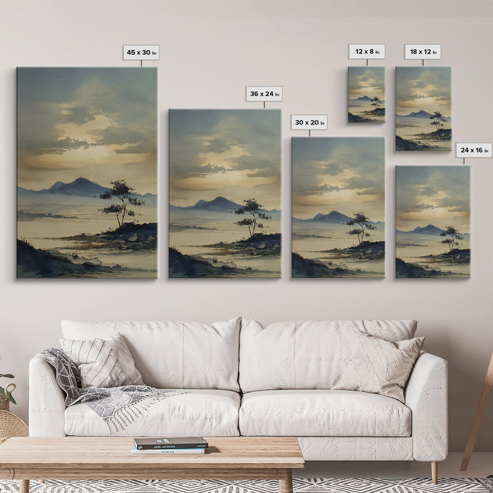 Japanese Ink Landscape Canvas Print, Hotel Art, Art, Hotel Decor, Oil Painting, Boutique, Printable Art, Living Room Decor, HOT-2x3-50