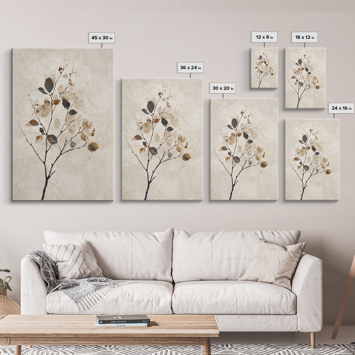 Elegant Botanical Branch on Ivory Ground Canvas Print, Hotel Art, Living Room Decor, Hotel Decor, Fine Art, Boutique, HOT-2x3-61