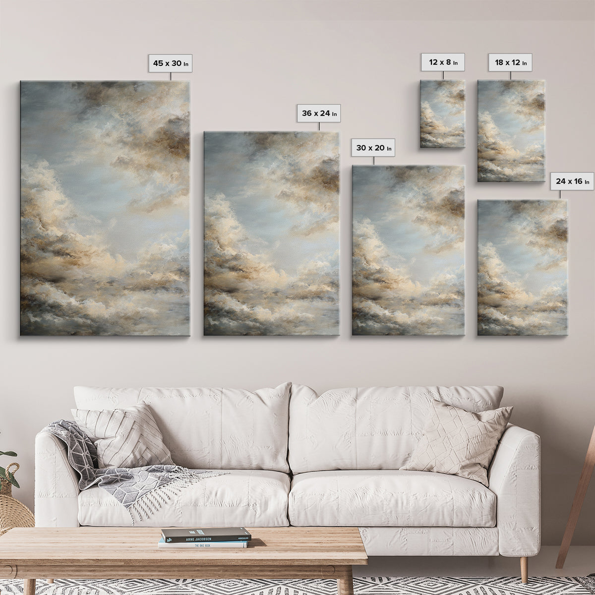 Large Cloudscape with Subtle Drama Framed Canvas Print, Hotel Art, Modern Wall Art, Hotel Decor, Boutique, Neutral Decor, HOT-2x3-73