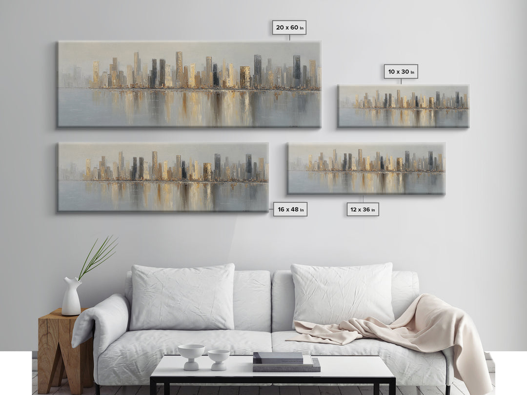 Quiet City Skyline Framed Canvas Print, Hotel Art, Framed Art, Hotel Decor, Abstract Art, Boutique, Beach Prints, HOT-3x1-18