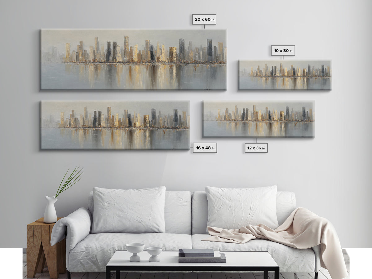 Quiet City Skyline Framed Canvas Print, Hotel Art, Framed Art, Hotel Decor, Abstract Art, Boutique, Beach Prints, HOT-3x1-18