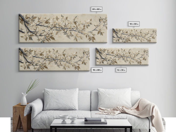 Elegant Botanical Branch on Ivory Ground Canvas Print, Hotel Art, Gallery Wall Art, Hotel Decor, Boutique, Luxury Decor, HOT-3x1-21