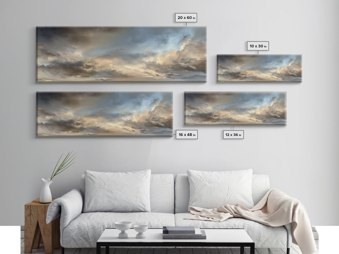 Large Cloudscape with Subtle Drama Canvas Print, Hotel Art, Coastal Decor, Hotel Decor, Fine Art, Boutique, Statement Artwork, HOT-3x1-33