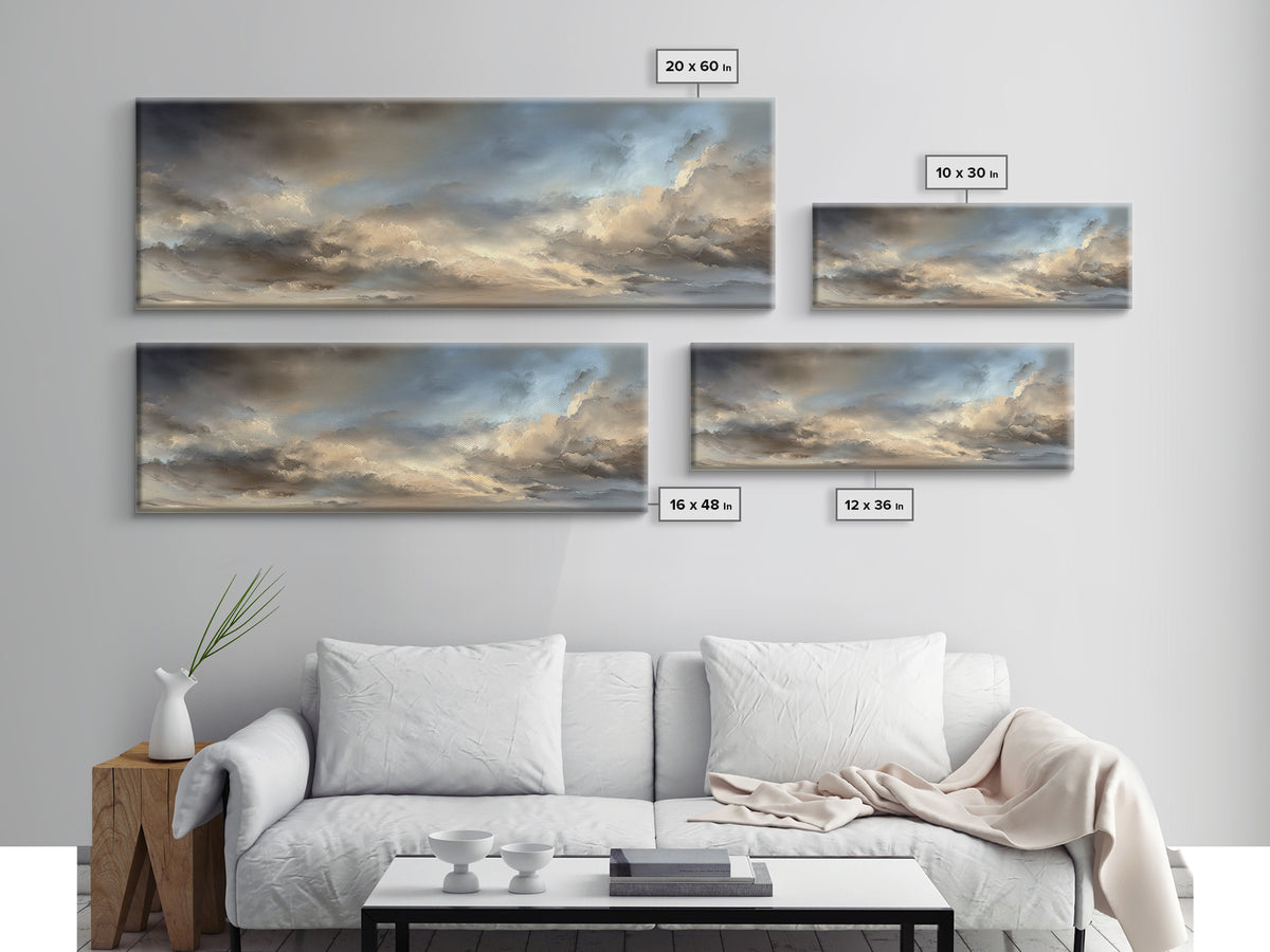 Large Cloudscape with Subtle Drama Canvas Print, Hotel Art, Coastal Decor, Hotel Decor, Fine Art, Boutique, Statement Artwork, HOT-3x1-33
