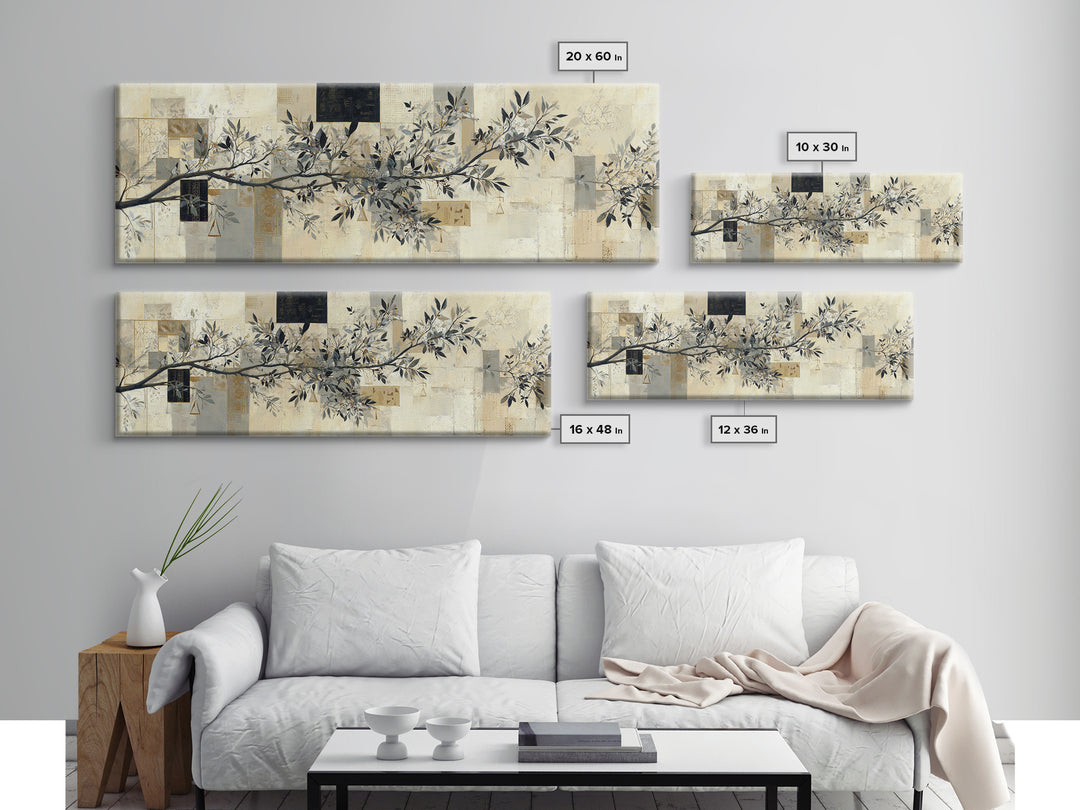 Elegant Botanical Branch on Ivory Ground Canvas Print, Hotel Art, Gallery Wall Art, Hotel Decor, Boutique, Luxury Decor, HOT-3x1-45
