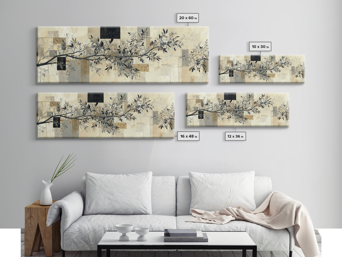 Elegant Botanical Branch on Ivory Ground Canvas Print, Hotel Art, Gallery Wall Art, Hotel Decor, Boutique, Luxury Decor, HOT-3x1-45