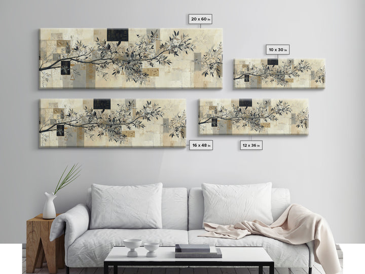 Elegant Botanical Branch on Ivory Ground Canvas Print, Hotel Art, Gallery Wall Art, Hotel Decor, Boutique, Luxury Decor, HOT-3x1-45