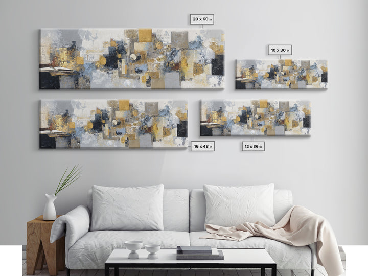 Gold Accented Abstract for Upscale Lobby Framed Canvas Print, Hotel Art, Gallery Wall Set, Hotel Decor, Fine Art, Boutique, HOT-3x1-53