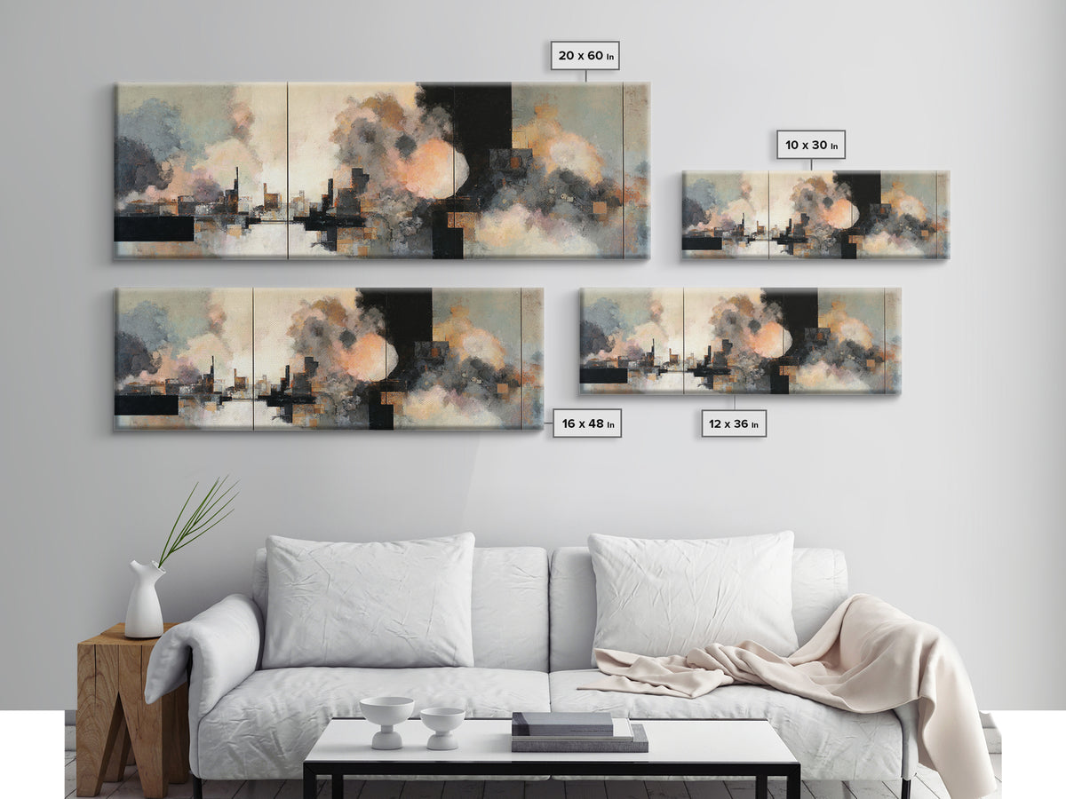 Large Cloudscape with Subtle Drama Framed Canvas Print, Hotel Art, Travel Poster, Hotel Decor, Fine Art, Boutique, HOT-3x1-57