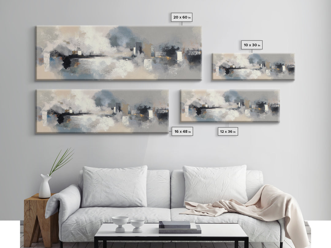 Large Calming Seascape Framed Canvas Print, Hotel Art, Art Deco, Hotel Decor, Fine Art, Boutique, Minimalist Wall Art, HOT-3x1-67