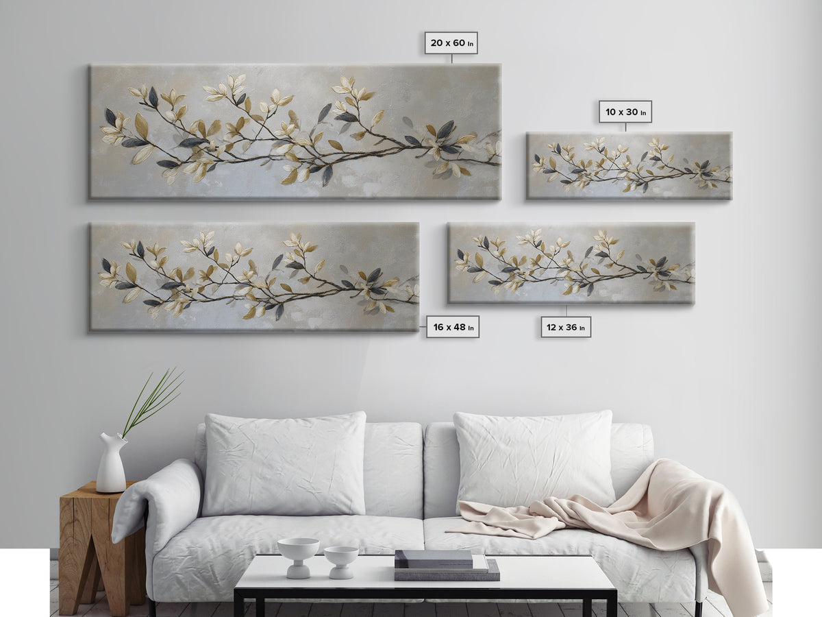Elegant Botanical Branch on Ivory Ground Framed Canvas Print, Hotel Art, Gallery Decor, Hotel Decor, Fine Art, Boutique, HOT-3x1-69