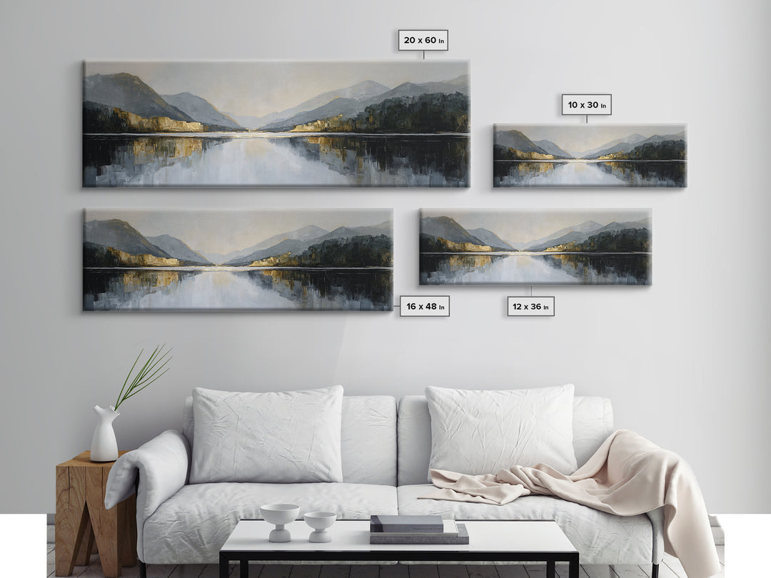 Serene Mountain Lake for Boutique Hotel Mood Framed Canvas Print, Hotel Art, Poster, Hotel Decor, Fine Art, Boutique, HOT-3x1-72