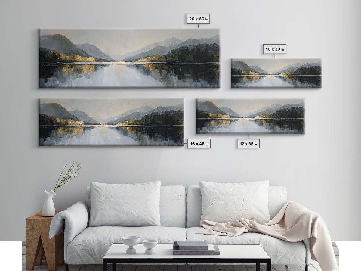 Serene Mountain Lake for Boutique Hotel Mood Framed Canvas Print, Hotel Art, Poster, Hotel Decor, Fine Art, Boutique, HOT-3x1-72