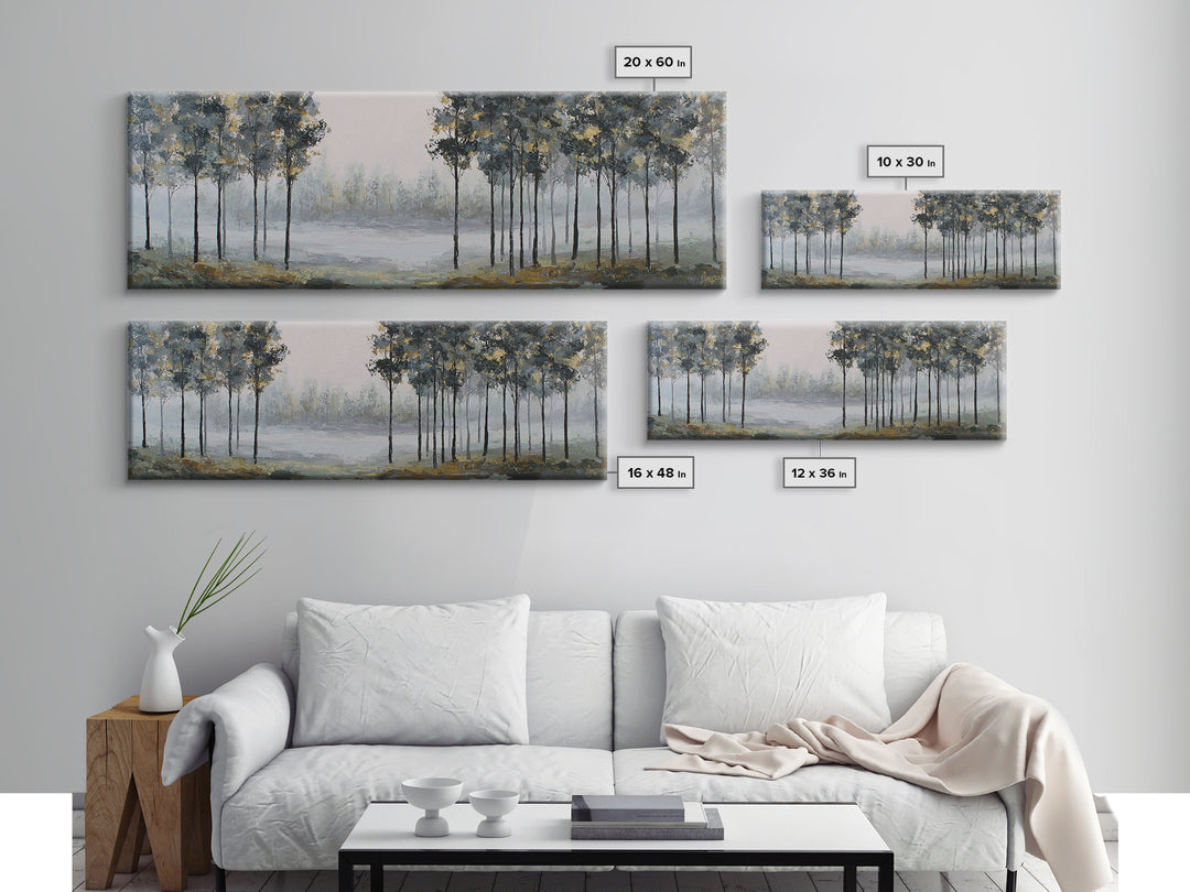 Misty Forest with Refined Calm Atmosphere Canvas Print, Hotel Art, Hotel Decor, Oil Painting, Boutique, Wall Sculpture, HOT-3x1-78