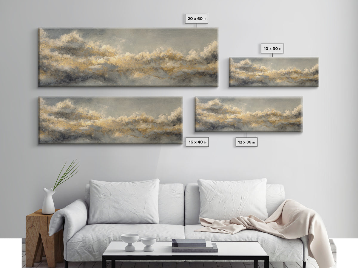Large Cloudscape with Subtle Drama Framed Canvas Print, Hotel Art, Travel Poster, Hotel Decor, Fine Art, Boutique, HOT-3x1-81