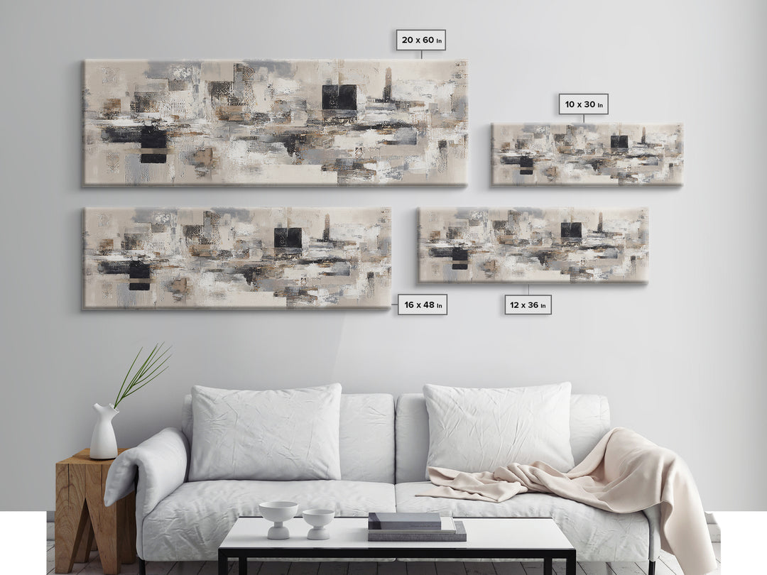 Sophisticated Neutral Abstract Framed Canvas Print, Hotel Art, Boho Decor, Hotel Decor, Fine Art, Boutique, Painting, HOT-3x1-89