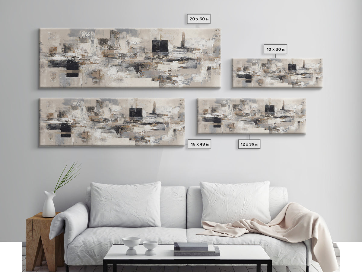 Sophisticated Neutral Abstract Framed Canvas Print, Hotel Art, Boho Decor, Hotel Decor, Fine Art, Boutique, Painting, HOT-3x1-89