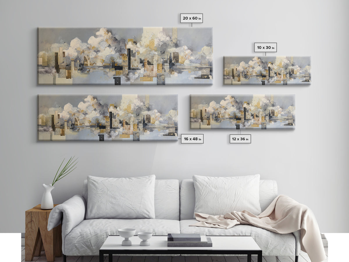 Large Cloudscape with Subtle Drama Framed Canvas Print, Hotel Art, Living Room Decor, Hotel Decor, Fine Art, Boutique, HOT-3x1-9
