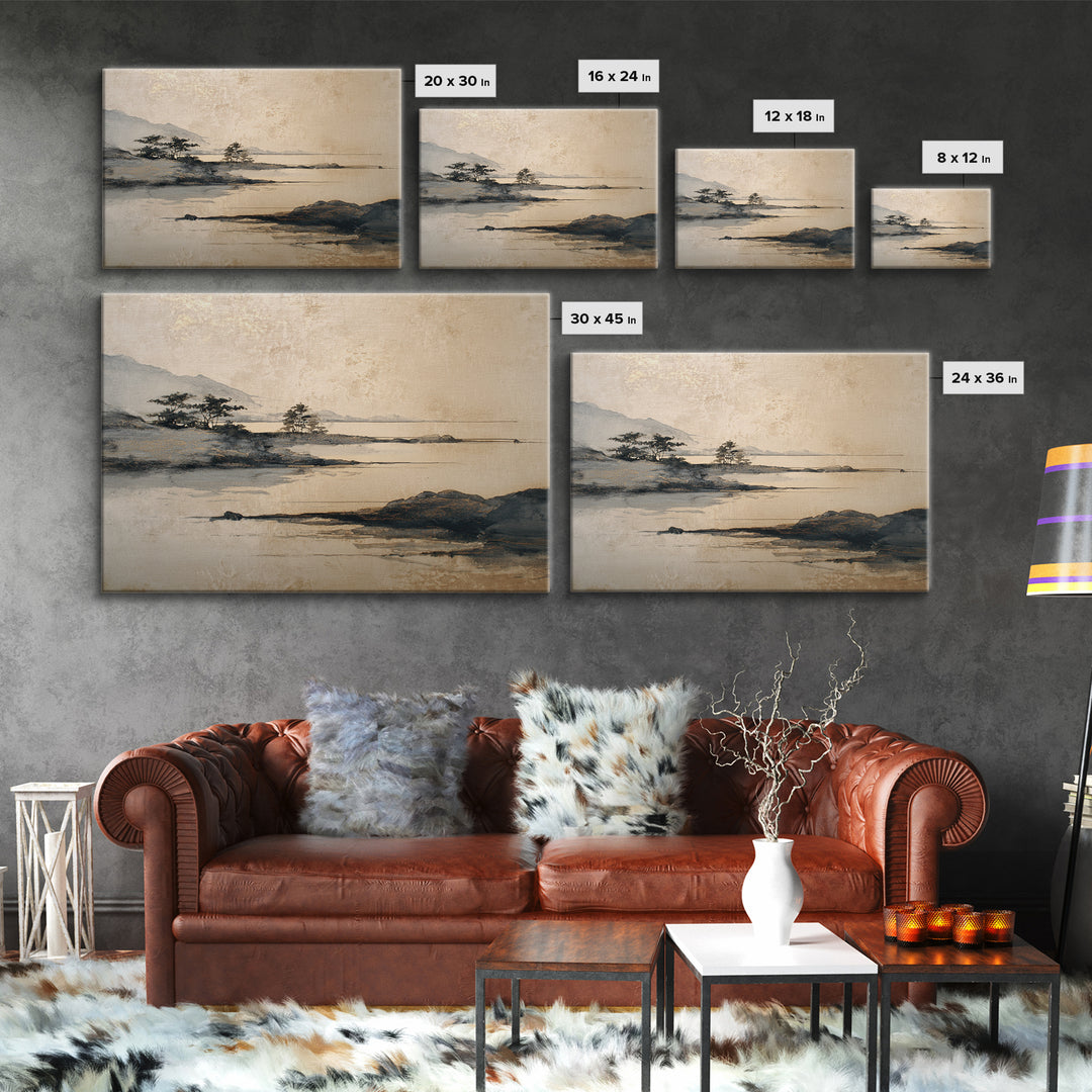 Japanese Ink Landscape Canvas Print, Hotel Art, Wood Wall Art, Hotel Decor, Fine Art, Boutique, Gallery Wall Set, Travel Poster, HOT-3x2-22