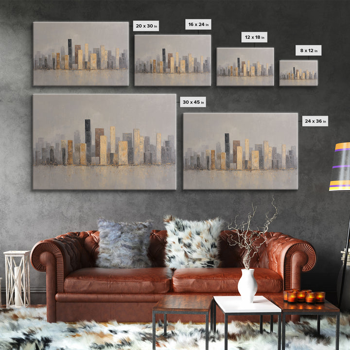 Quiet City Skyline Framed Canvas Print, Hotel Art, Living Room Decor, Hotel Decor, Fine Art, Boutique, City Wall Art, HOT-3x2-6