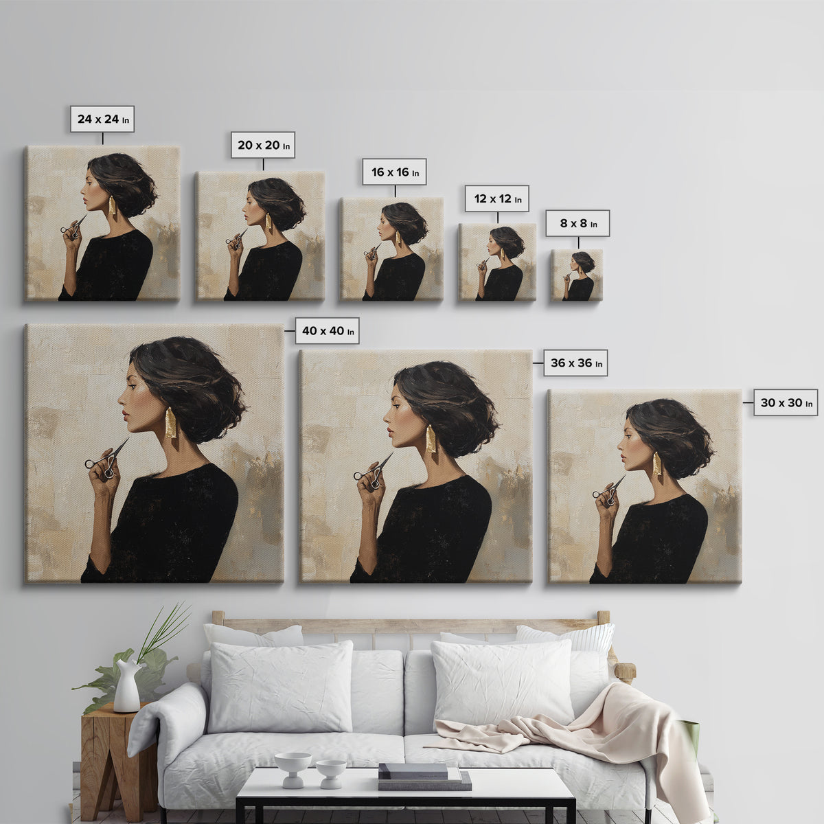 Minimal Female Profile Framed Canvas Print, Hair Salon Art, Wall Decor, Living Room Decor, Fine Art, Style, African Art, HSA-1x1-12