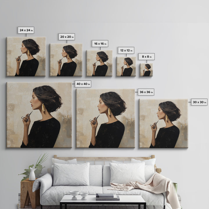 Minimal Female Profile Framed Canvas Print, Hair Salon Art, Wall Decor, Living Room Decor, Fine Art, Style, African Art, HSA-1x1-12
