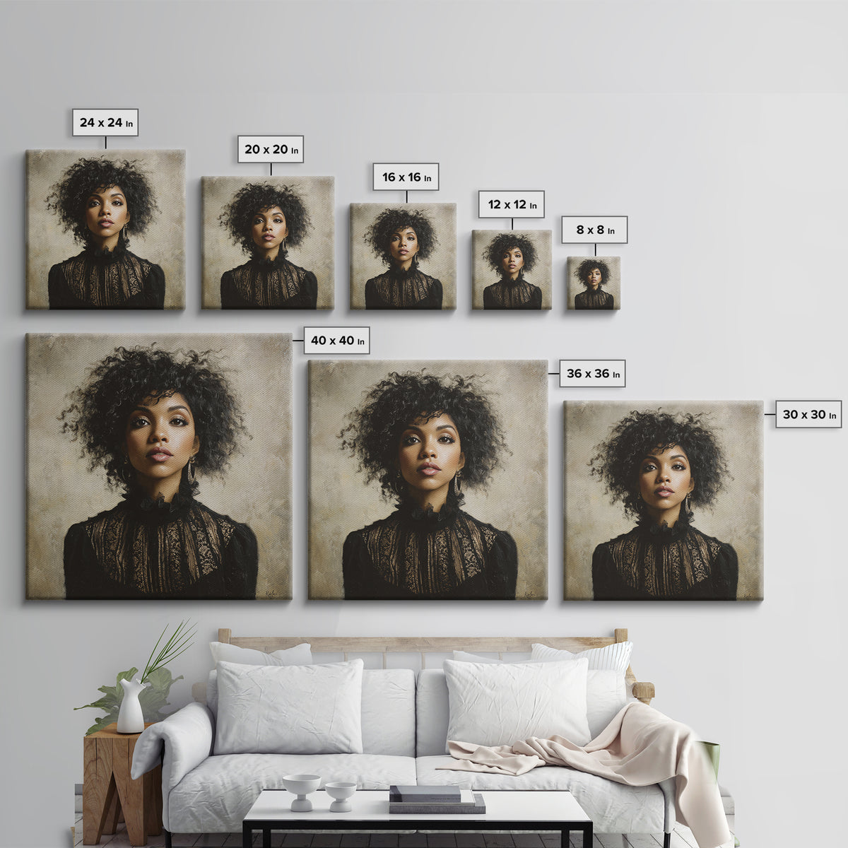 Curly Hair Portrait Canvas Print, Hair Salon Art, Minimalist Wall Art, Living Room Decor, Oil Painting, Style, Hair Stylist, HSA-1x1-15