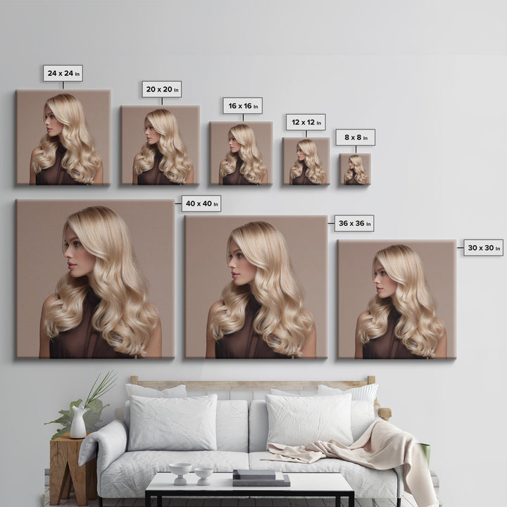 Blonde Waves Painted Framed Canvas Print, Hair Salon Art, African Art, Living Room Decor, Watercolor Art, Style, HSA-1x1-16