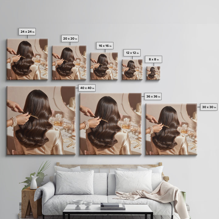 Elegant Hands Styling Hair Canvas Print, Hair Salon Art, Black Owned Art, Living Room Decor, Oil Painting, Style, HSA-1x1-22