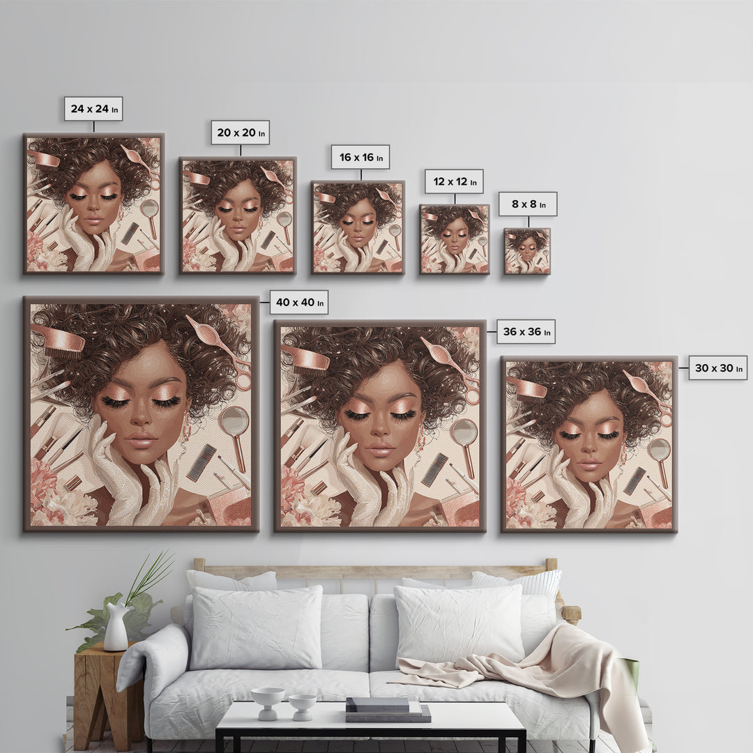 Glamour Face Portrait Framed Canvas Print, Hair Salon Art, Home Decor, Living Room Decor, Fine Art, Style, Contemporary Art, HSA-1x1-32