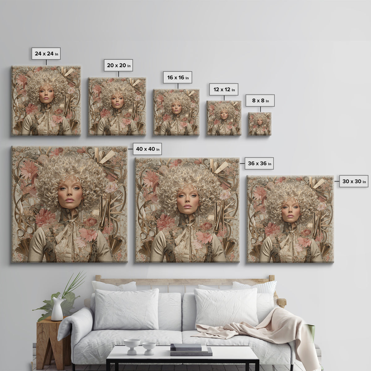 Curly Hair Portrait Framed Canvas Print, Hair Salon Art, Digital Download Art, Living Room Decor, Fine Art, Style, Home Decor, HSA-1x1-39