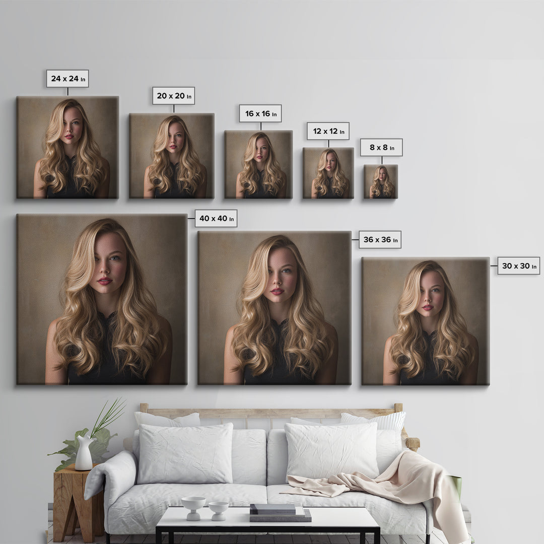 Blonde Waves Painted Framed Canvas Print, Hair Salon Art, Luxury Decor, Living Room Decor, Fine Art, Style, Printable Wall Art, HSA-1x1-40
