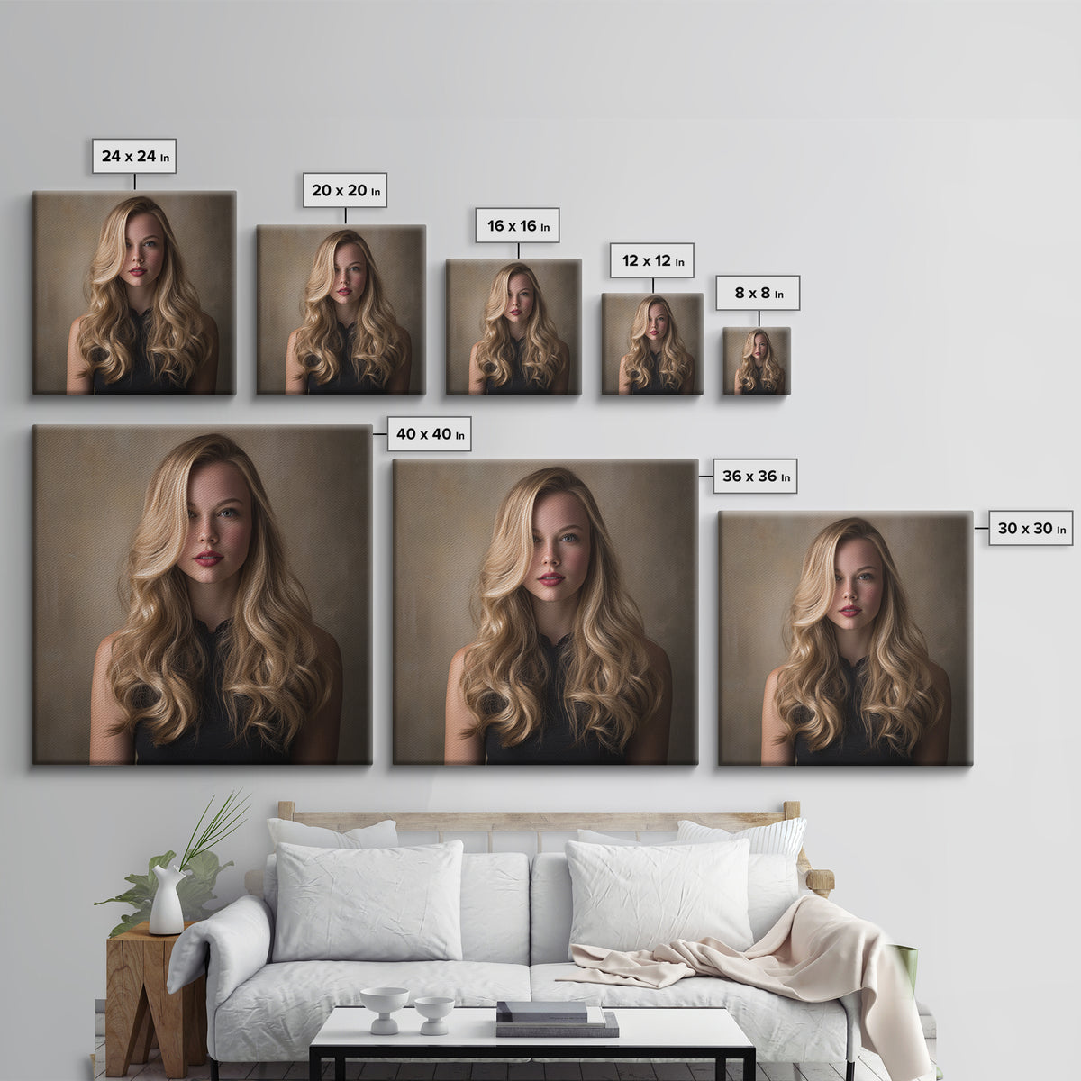 Blonde Waves Painted Framed Canvas Print, Hair Salon Art, Luxury Decor, Living Room Decor, Fine Art, Style, Printable Wall Art, HSA-1x1-40