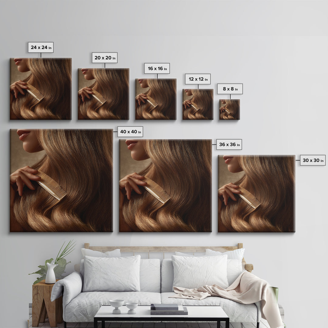 Elegant Hands Styling Hair Framed Canvas Print, Hair Salon Art, Afrocentric Art, Living Room Decor, Style, Statement Artwork, HSA-1x1-46
