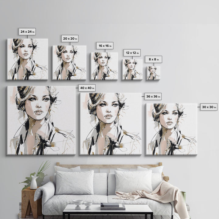 Black and White Line Art Salon Figure Canvas Print, Hair Salon Art, Girls Room Decor, Living Room Decor, Fine Art, Style, HSA-1x1-55