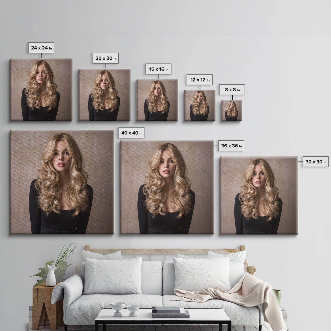 Blonde Waves Painted Framed Canvas Print, Hair Salon Art, Black Owned Art, Living Room Decor, Style, Hairdresser Gifts, HSA-1x1-64