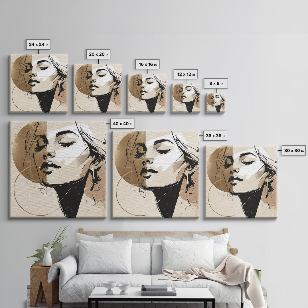Black and White Line Art Salon Figure Framed Canvas Print, Hair Salon Art, Black Wall Art, Living Room Decor, Fine Art, Style, HSA-1x1-7