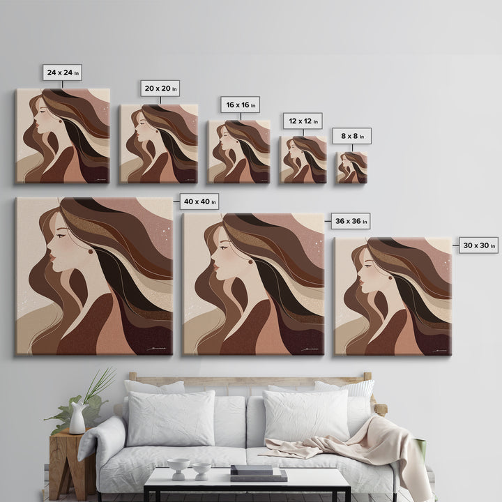 Fashion Portrait with Flowing Glossy Hair Framed Canvas Print, Hair Salon Art, Luxury Decor, Living Room Decor, Fine Art, Style, HSA-1x1-73