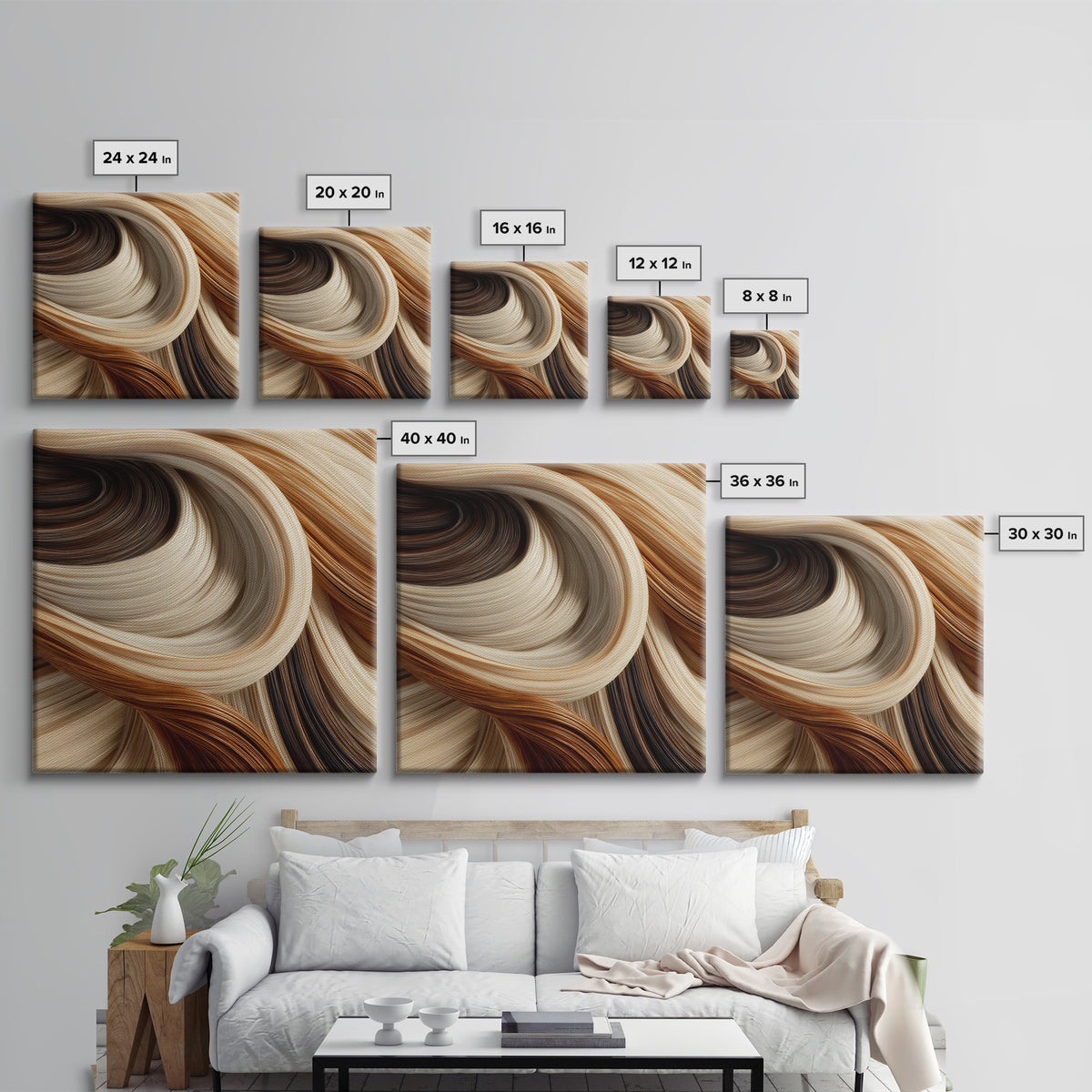 Abstract Hair Strands Forming Elegant Waves Canvas Print, Hair Salon Art, Neutral Decor, Living Room Decor, Abstract Art, Style, HSA-1x1-75