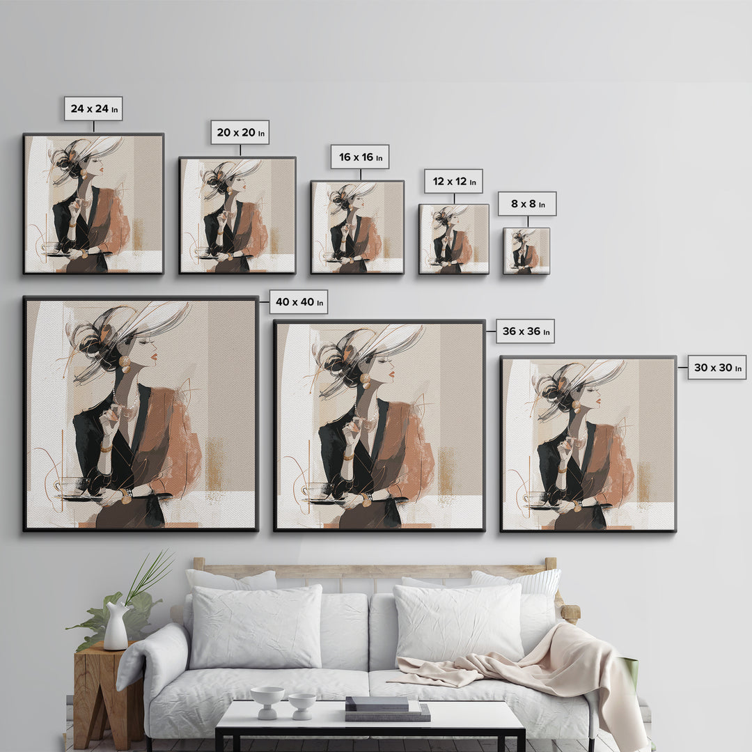 Black and White Line Art Salon Figure Framed Canvas Print, Hair Salon Art, Modern Decor, Living Room Decor, Fine Art, Style, HSA-1x1-79