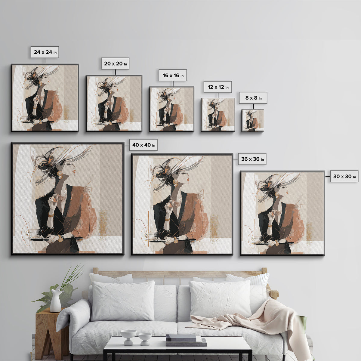 Black and White Line Art Salon Figure Framed Canvas Print, Hair Salon Art, Modern Decor, Living Room Decor, Fine Art, Style, HSA-1x1-79