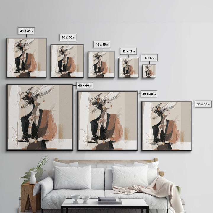 Black and White Line Art Salon Figure Framed Canvas Print, Hair Salon Art, Modern Decor, Living Room Decor, Fine Art, Style, HSA-1x1-79